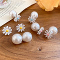 Light Luxury Floral Daisy Faux Pearl Enamel Stud Earrings For Women, Sweet Summer Style view 1