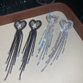 Copper Heart Rhinestone Tassel Drop Earrings With Silver Needle, Luxury European Style view 2