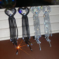Copper Heart Rhinestone Tassel Drop Earrings With Silver Needle, Luxury European Style view 4