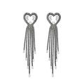 Copper Heart Rhinestone Tassel Drop Earrings With Silver Needle, Luxury European Style view 5