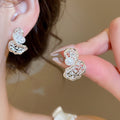 18K Gold Plated Copper Pearl Butterfly Stud Earrings With Silver Pins Vintage Hollow Lace Design view 3