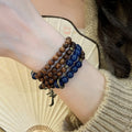 New Chinese Style Lapis Lazuli And Wood Beaded Bracelet, Multi-Strand Zen Ethnic Jewelry view 3