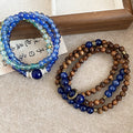 New Chinese Style Lapis Lazuli And Wood Beaded Bracelet, Multi-Strand Zen Ethnic Jewelry view 2