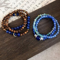 New Chinese Style Lapis Lazuli And Wood Beaded Bracelet, Multi-Strand Zen Ethnic Jewelry view 4