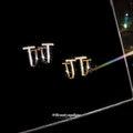 18K Gold Plated Copper T Letter Zircon Stud Earrings With Silver Posts, Minimalist Light Luxury Jewelry view 3