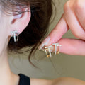 18K Gold Plated Copper T Letter Zircon Stud Earrings With Silver Posts, Minimalist Light Luxury Jewelry view 4