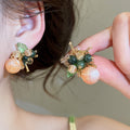 Silver Needle Stone Glass Flower Cluster Geometric Round Stud Earrings For Women view 2