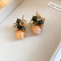 Silver Needle Stone Glass Flower Cluster Geometric Round Stud Earrings For Women view 3