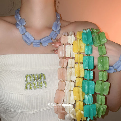 Acrylic Geometric Quadrilateral Necklace Bracelet Earrings Jewelry Set For Women, Resort Style Statement Jewelry