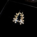 Korean Style Alloy Zircon Flower Leaf Hook Earrings For Elegant Fashion OL Jewelry view 2
