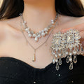 Pure White Muse Court Style Multilayer Faux Pearl Teardrop Choker Necklace Vintage Old Money Jewelry view 1