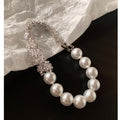Luxury Floral Rhinestone Faux Pearl Bangle Elegant Designer Fashion Jewelry Bracelet view 4