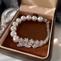 Luxury Floral Rhinestone Faux Pearl Bangle Elegant Designer Fashion Jewelry Bracelet view 2