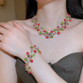 Vintage Alloy Cat Eye Stone Rhinestone Jewelry Set With Stud Earrings Necklace Bracelet view 3