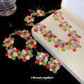 Vintage Alloy Cat Eye Stone Rhinestone Jewelry Set With Stud Earrings Necklace Bracelet view 2