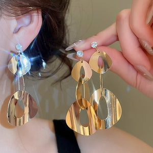 Copper Geometric Oval Tassel Drop Earrings, Statement Metal Style Jewelry