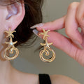Copper Starfish Seashell Texture Stud Earrings For Women Minimalist Ocean Style Jewelry view 1