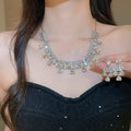 Alloy Rhinestone Waterdrop Tassel Heart Necklace Earrings Jewelry Set For Bridal Gown view 2