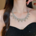 Alloy Rhinestone Waterdrop Tassel Heart Necklace Earrings Jewelry Set For Bridal Gown view 4