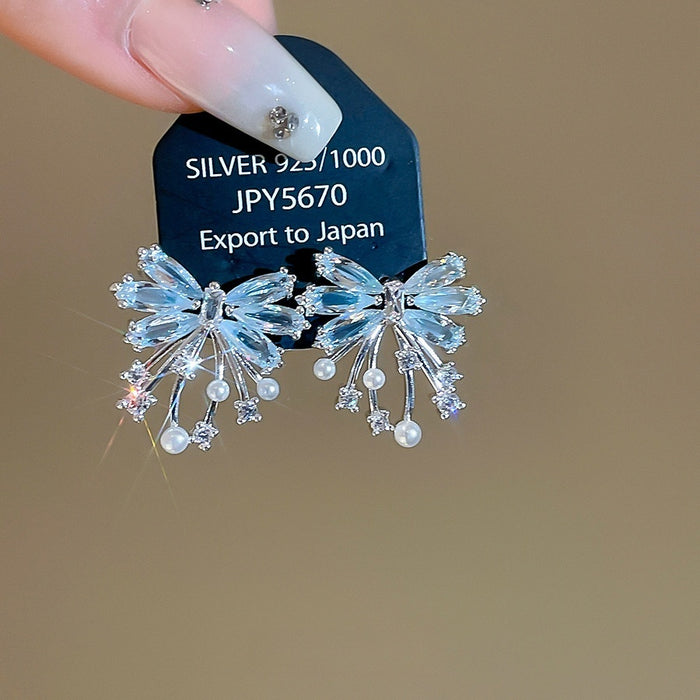 Sparkling Zircon Bow Stud Earrings For Women Light Luxury Copper Sweet Fairy Style Jewelry