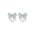 Sparkling Zircon Bow Stud Earrings For Women Light Luxury Copper Sweet Fairy Style Jewelry view 5