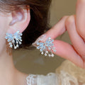 Sparkling Zircon Bow Stud Earrings For Women Light Luxury Copper Sweet Fairy Style Jewelry view 2