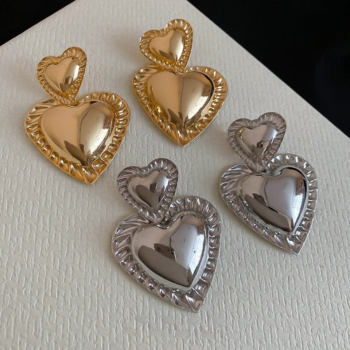 Smooth Iron Heart Pendant Drop Earrings For Women, Retro European Statement Light Luxury Jewelry
