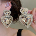 Smooth Iron Heart Pendant Drop Earrings For Women, Retro European Statement Light Luxury Jewelry view 3