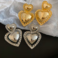 Smooth Iron Heart Pendant Drop Earrings For Women, Retro European Statement Light Luxury Jewelry view 4