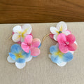 Colorful Fabric Orchid Flower Hoop Earrings For Women Vacation Style Statement Jewelry view 3