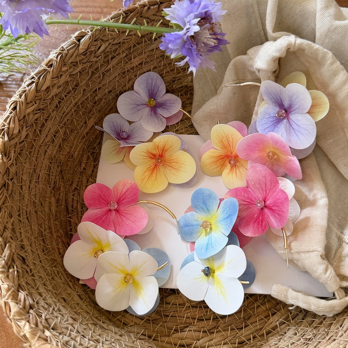 Colorful Fabric Orchid Flower Hoop Earrings For Women Vacation Style Statement Jewelry