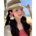 Colorful Fabric Orchid Flower Hoop Earrings For Women Vacation Style Statement Jewelry view 4