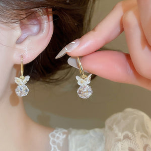 Light Luxury Copper Pearl Flower Knot Tassel Drop Earrings With Ear Hook Design