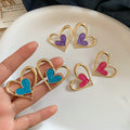 Enamel Heart Alloy Stud Earrings, Vintage European Style Light Luxury Fashion Jewelry view 4