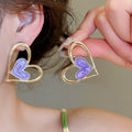 Enamel Heart Alloy Stud Earrings, Vintage European Style Light Luxury Fashion Jewelry view 3