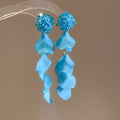Blue Floral Acrylic Petal Tassel Drop Earrings With Silver Needle Vacation Style For Women view 4