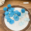 Blue Floral Acrylic Petal Tassel Drop Earrings With Silver Needle Vacation Style For Women view 2