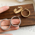 French Minimalist Copper Round Hoop Earrings With Silver Posts Light Luxury Geometric Style view 4