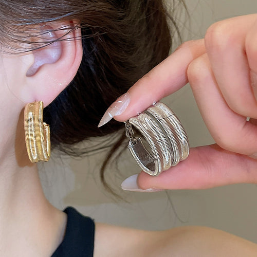 French Minimalist Copper Round Hoop Earrings With Silver Posts Light Luxury Geometric Style