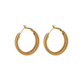 French Minimalist Copper Round Hoop Earrings With Silver Posts Light Luxury Geometric Style view 5