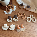 Vintage Ethnic Style Frosted Resin Rattan Bead Round Pendant Drop Earrings With Silver Posts view 2