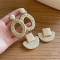 Vintage Ethnic Style Frosted Resin Rattan Bead Round Pendant Drop Earrings With Silver Posts view 4