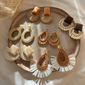 Vintage Ethnic Style Frosted Resin Rattan Bead Round Pendant Drop Earrings With Silver Posts view 3