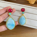 Vintage Resin Round Teardrop Pendant Drop Earrings With Silver Posts For Women view 4