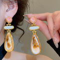 Vintage Resin Round Teardrop Pendant Drop Earrings With Silver Posts For Women view 3