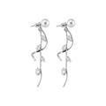 Copper Sparkling Zircon Leaf Pearl Tassel Drop Earrings With Silver Posts For Women view 5