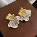 2026 New Alloy Colorblock Pleated Flower Stud Earrings Light Luxury Metal Floral Jewelry view 2