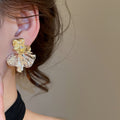 2026 New Alloy Colorblock Pleated Flower Stud Earrings Light Luxury Metal Floral Jewelry view 3