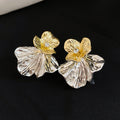 2026 New Alloy Colorblock Pleated Flower Stud Earrings Light Luxury Metal Floral Jewelry view 4