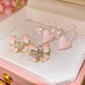 Vintage Heart Pink Faux Pearl Stud Earrings With Silver Pins, Minimalist Light Luxury Jewelry view 1